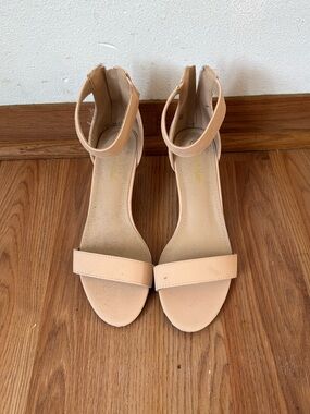 Women's Nude Ankle-Strap Block Heel Sandals